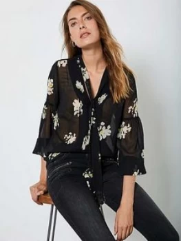 Image of Mint Velvet Mint Velvet Clara Floral Print Tie Neck Lantern Sleeve Blouse