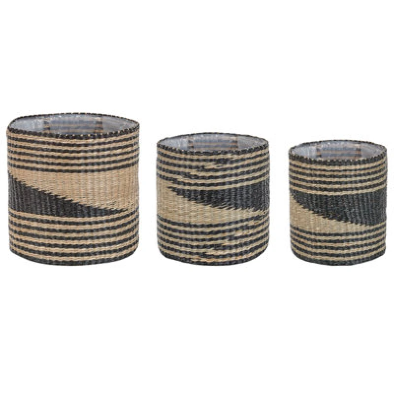 Image of Beliani Set Of 3 Plant Pots Rattail Seagrass 32/29/27cm Black