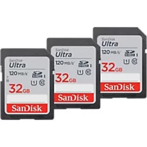Image of SanDisk Ultra Memory Card 32GB SDHC UHS-I Class 10 Pack of 3