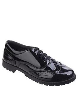 image of Hush Puppies Eadie Leather Back To School Brogue Shoe - Black, Size 11 Younger