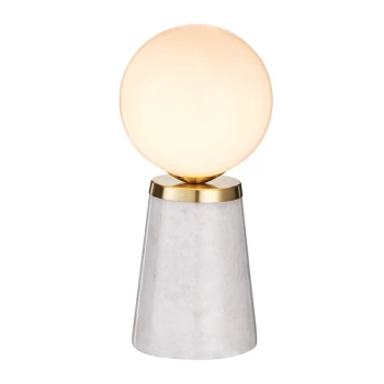 Image of Otto Globe Table Lamp White & Grey Marble With Satin Brushed Gold Effect Plate 1 Light IP20 - G9