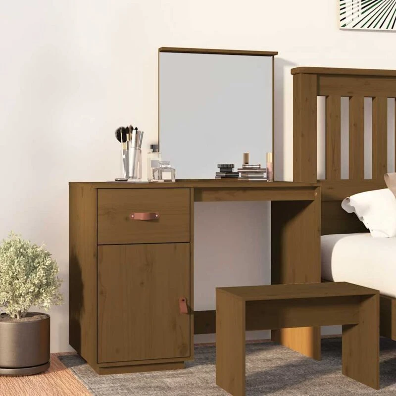 Image of Vidaxl Dressing Table Honey Brown 95X50X134cm Solid Wood Pine, Brown 820090