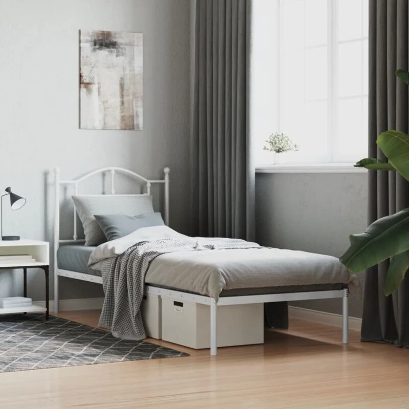 Image of Vidaxl Metal Bed Frame Without Mattress With Headboard White 80X200 Cm, White 353479