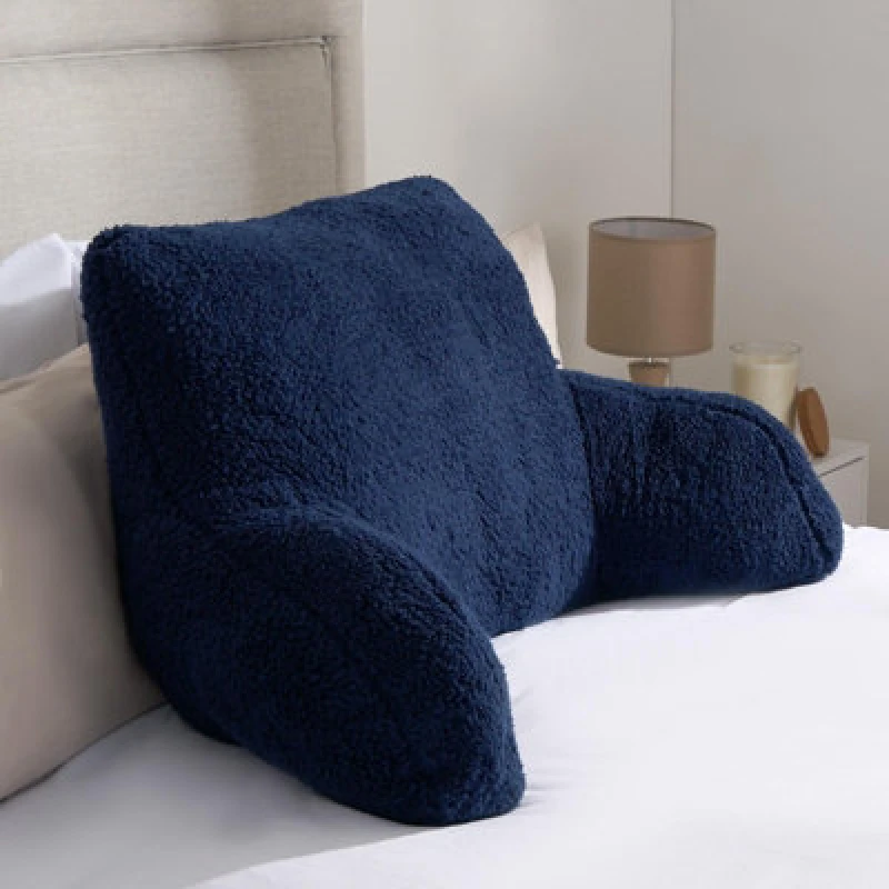 Image of OHS OHS Teddy Fleece Bed Reading Cushion Pillow with Arms Lumbar Support in Dark Navy Dark Navy One Size Unisex 5027434187355
