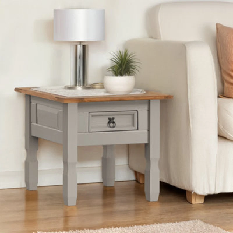 Image of MERCERS FURNITURE Corona Grey Wax 1 Drawer Lamp Table 5060335867858