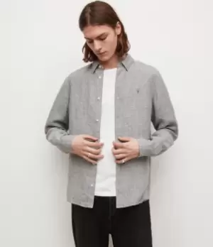 Image of AllSaints Mens Haku Linen Shirt, Grey, Size: L