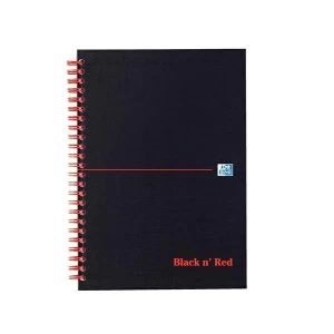 image of Black n Red A4 Matt Hardback Wirebound Notebook 90gm2 140 Pages Ruled with Margin and Perforated Matt Black Pack of 5