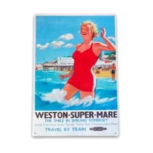 Image of British Railways Retro Advertising Weston-Super-Mare Somerset Vintage Metal Sign