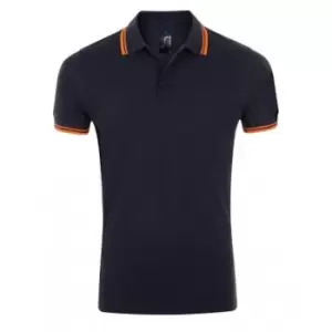 Image of SOLS Mens Pasadena Tipped Short Sleeve Pique Polo Shirt (S) (French Navy/Neon Orange)