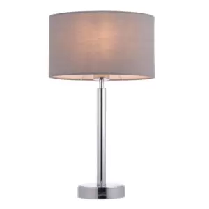 image of Table Lamp Chrome & Grey Fabric 60W E27 Bedside Light Base & Shade e10608