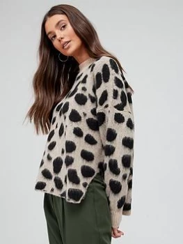 Image of Hugo Boss Leopard Print Knitted Jumper Beige Size XL Women