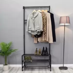 image of Tall Black Metal Hallway Storage Rack.Industrial Design.Shoe Racks.Hanging Rail. - Black