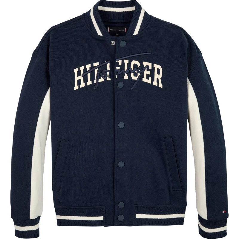 Image of Tommy Hilfiger Kids Script Structured Varsity Jacket Night Navy C1G male 14Y