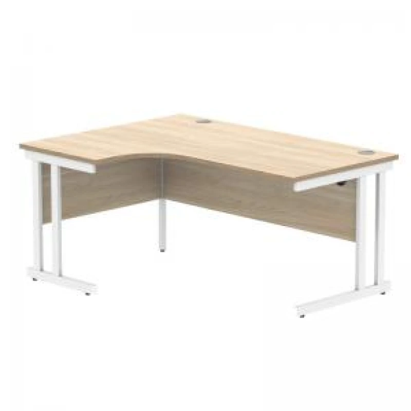 Image of Polaris Left Hand Radial Double Upright Cantilever Desk 1600x1200x730mm Canadian Oak/White KF822320