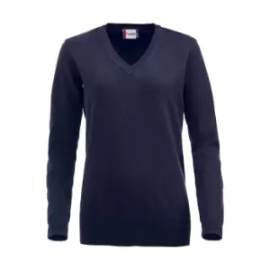 image of Clique Womens/Ladies Aston Knitted V Neck Sweatshirt (L) (Dark Navy)