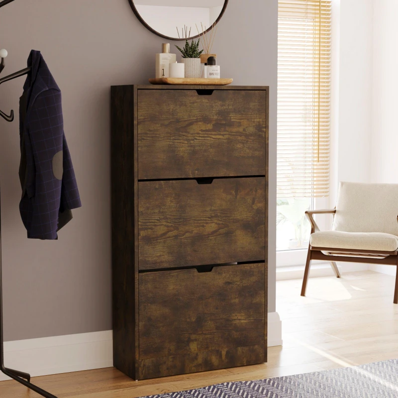 Image of Lassic Vida Designs 3 Drawer Shoe Cabinet (Handless) Dark Wood unisex 3 Drawer