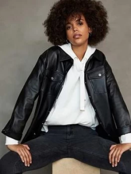 Image of Mint Velvet Faux Leather Shacket - Black, Size 8, Women