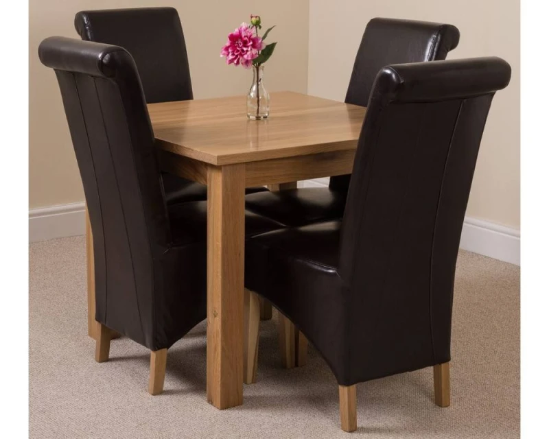 Image of Thats Furniture Oslo 90 x 90cm Oak Small Dining Table & 4 Montana Leather Chairs in Brown Brown Unisex 90 x 90 cm
