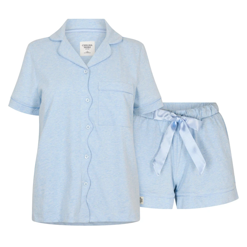 Image of Chelsea Peers Womens Cotton Long Sleeve Pyjama Sets - Blue Female 10