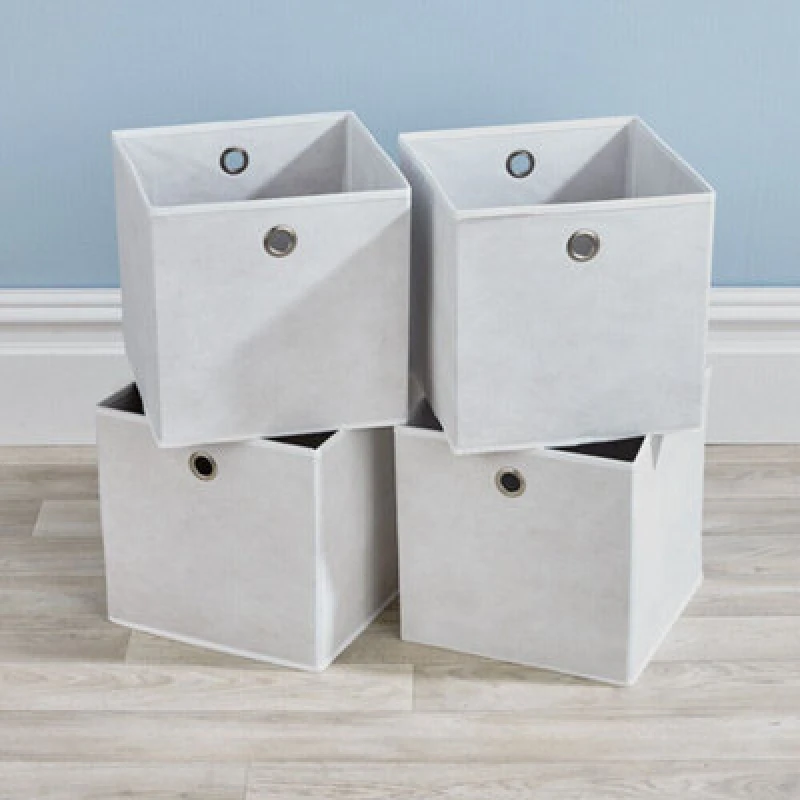 Image of Home Source Fabric Cube Storage Box 4 Pack Cream