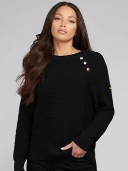 Image of Barbour International Stud Detail Knitted Jumper - Black, Size 10, Women