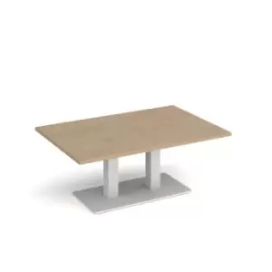 Image of Eros rectangular coffee table with flat white rectangular base and twin uprights 1200mm x 800mm - kendal oak