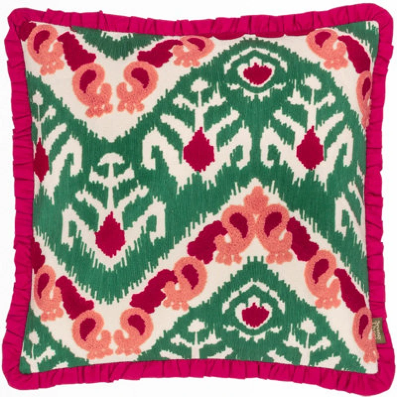 Image of Paoletti Paoletti Henderson Embroidered 100% Cotton Cushion in Pink Size: 45cm x 45cm Pink 45cm x 45cm Unisex 5025532864765