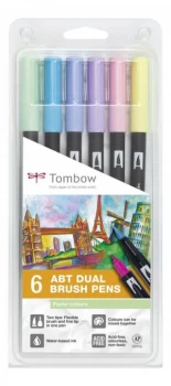 image of Tombow ABT Dual Brush Pen 2 tips Pastel Colours PK6