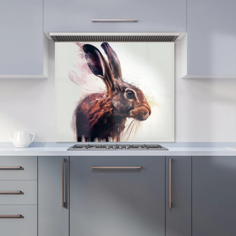 Image of Warren Reed - Designer Hare Face Splashart Kitchen Splashback in Brown Size: 700mm x 650mm Brown Unisex 700mm x 650mm