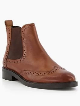 image of Dune London Quest Leather Brogue Detail Chelsea Boot - Tan, Size 5, Women