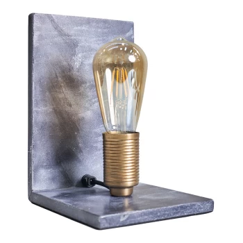 image of Grey Marble and Brass Book End Style Table Lamp - No Bulb