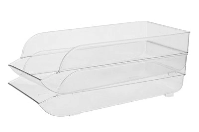 Image of Orsina Sturdy Build Set Of Two Stackable Fridge Bins, Multifuntional Narrow Storage Boxes For Fridge, Sleek Boxes