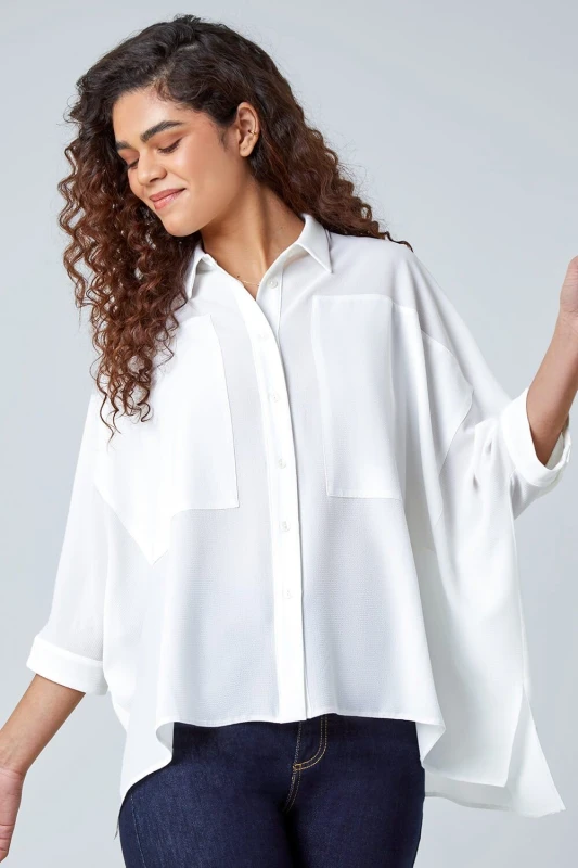 Image of Roman Womens Relaxed Smart Stretch Shirt in Ivory Size: 16 Ivory Female 16