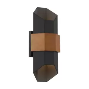 Image of Quoizel Chasm Outdoor Up Down Wall Lamp Matte Black (with painted wood effect strap), 3000K, IP44