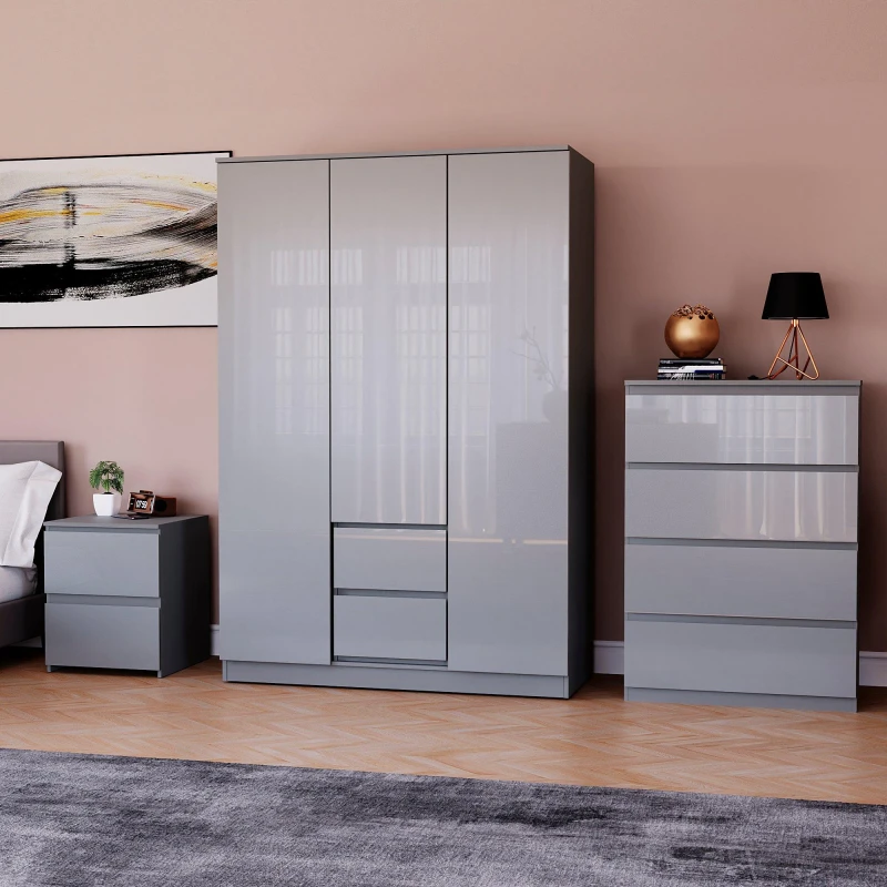 Image of Lassic Vida Designs Glinton Gloss 3 Piece Bedroom Set 7 Grey unisex 3 Piece