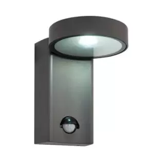 Oreti Integrated LED PIR 1 Light Outdoor Wall Light Textured Dark Matt Anthracite, Glass IP44