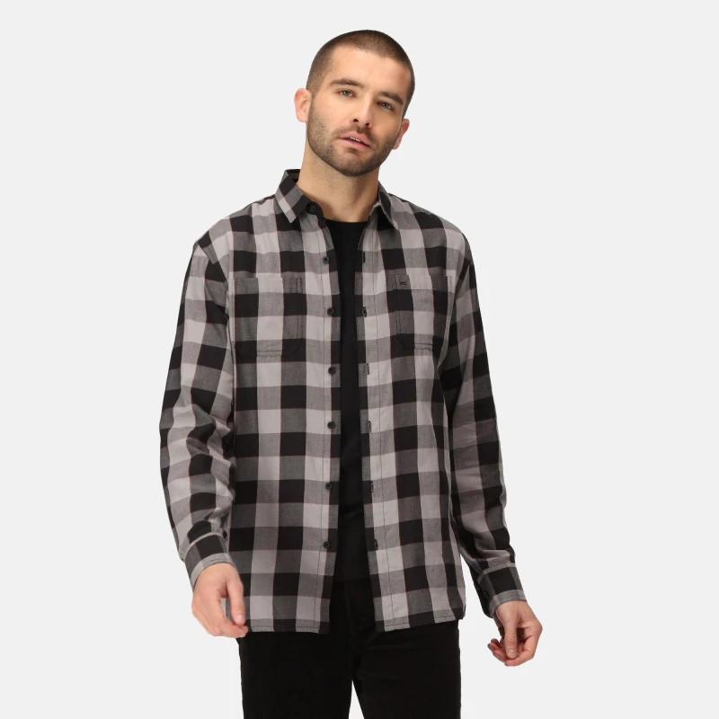 Image of Regatta Lance Checked Shirt - Black/Dark Grey Bold Check Black/Dark Grey Bold Check M