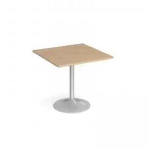 image of Genoa square dining table with silver trumpet base 800mm - kendal oak