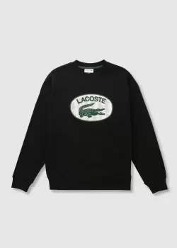 Image of Lacoste Mens Loose Fit Branded Monogram Print Sweatshirt Size 3 - S Black