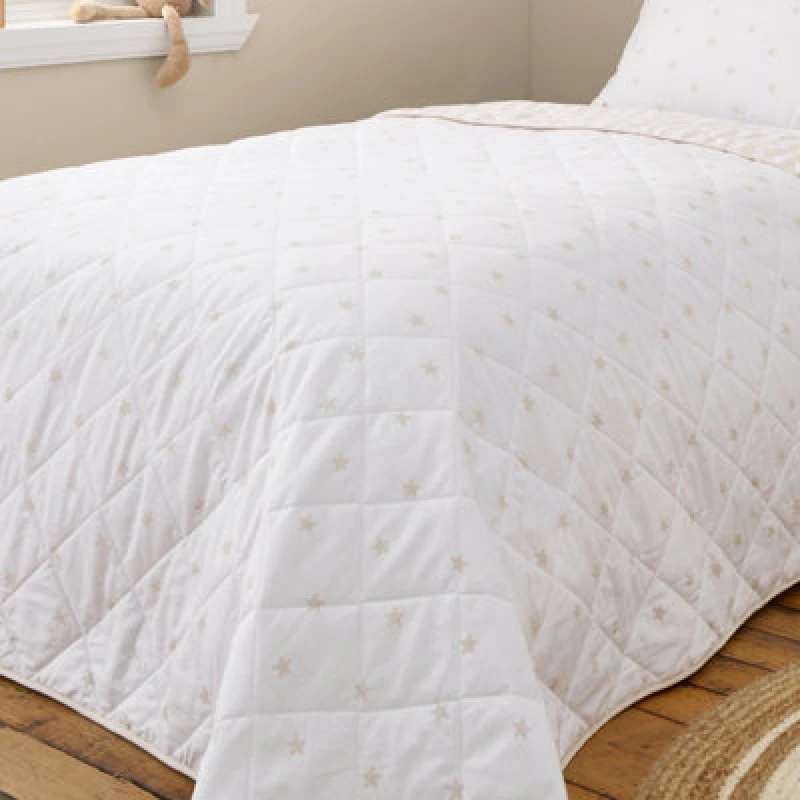 Image of Bianca Mini Star & Stripes Cotton Reversible Bedspread Bedspreads 200x200cm Beige 73119569002
