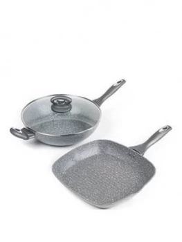 image of Salter Marble Collection Wok And Griddle Pan Set In Grey