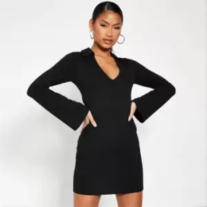 Image of I Saw It First Cotton V Neck Collared Mini Dress - Black