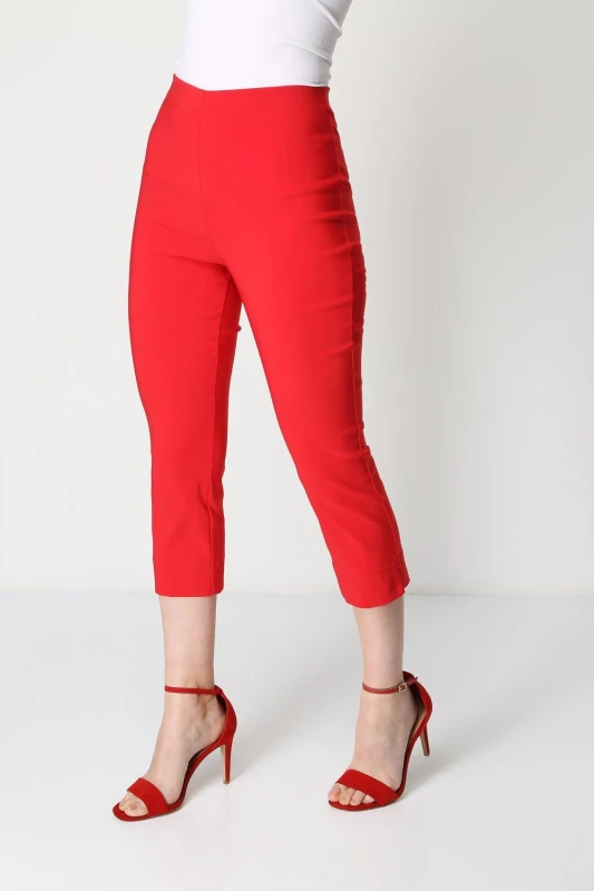 Image of Roman Womens Cropped Stretch Trouser Capri Summer Leggings 3/4 Pedal Pushers in Red Size: 18 Red Female 18