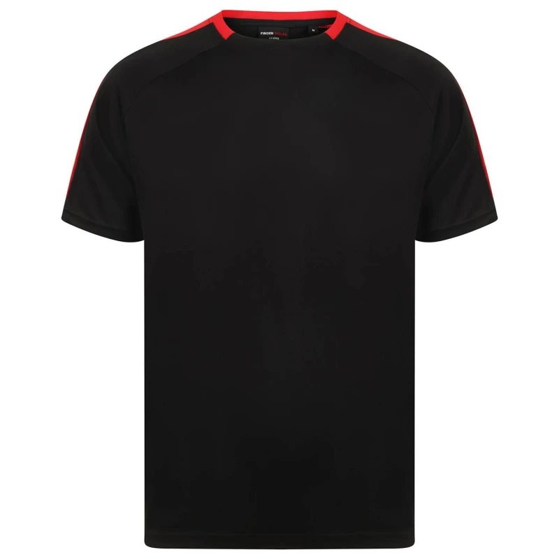 Image of Finden & Hales Mens Plain Colour Block Black T-Shirt Size: XL Black Male XL