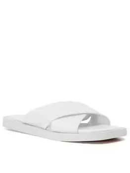 image of Dune London Licorice Leather Flat Sandals - White, Size 6, Women