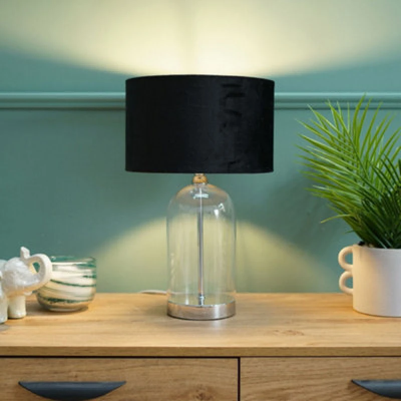 Image of ValueLights Jessy Chrome Glass Table Lamp With Black Velvet Shade Silver
