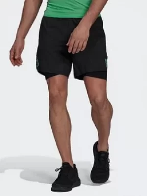 Image of adidas Adizero Two-in-one Shorts, Black/Green Size M Men