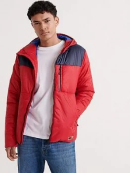 Image of Superdry Packaway Hooded Jacket, Red Size M Men