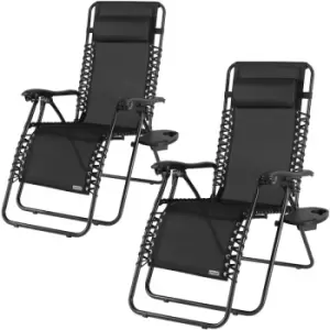 Image of Casaria Adjustable High Back Deck Chair With Pillow Garden Outdoor Terrace Patio Balcony Lounger Relax 2er Set schwarz (de)