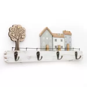 image of 34x13cm Wooden House with Hooks